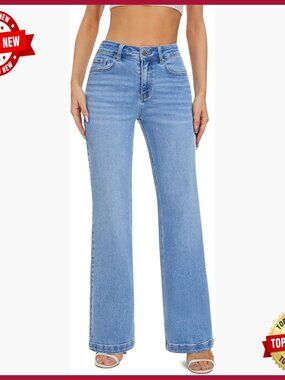 High Waisted Wide Leg Stretch Denim Jeans, Flattering Fit, Premium Comfort